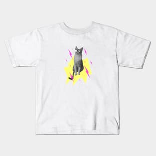 Annoyed, comical cat summoning pink lightning Kids T-Shirt